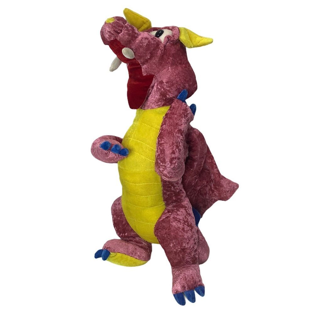 Dragon Plush Pink Yellow toy Wings Fangs 17" Tall Stuffed Animal Fantasy‎ Gift